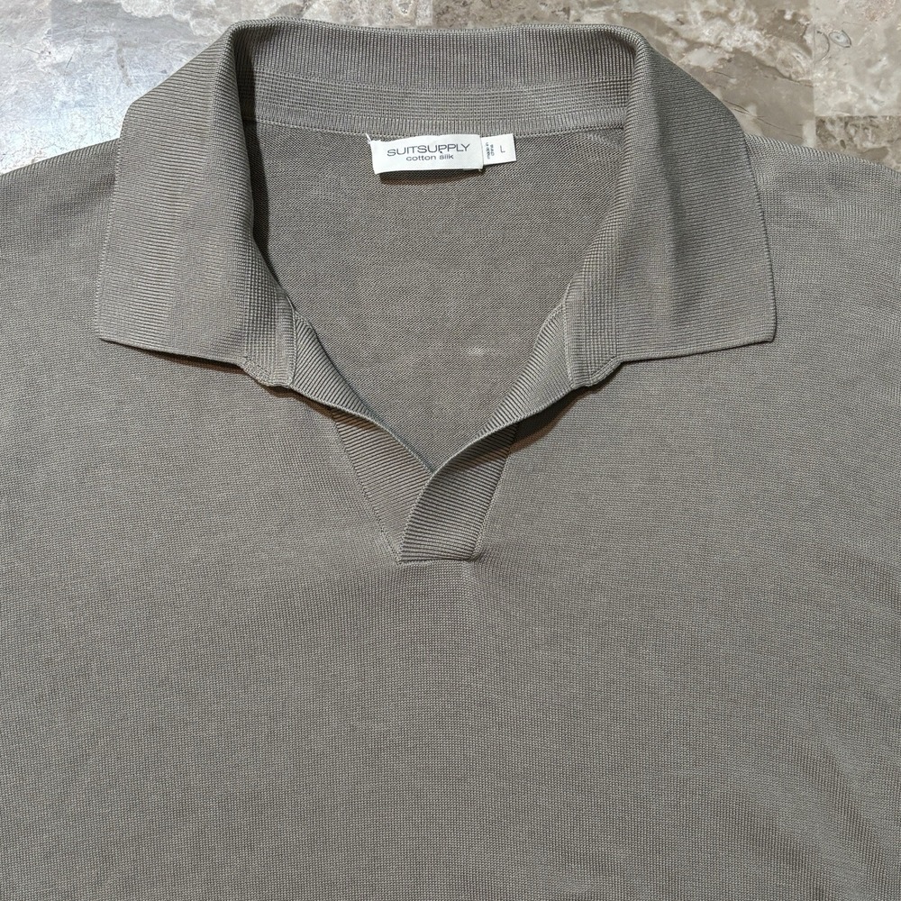 SuitSupply Polo Shirt Mens Large Brown Cotton Silk Short Sleeve Johnny Collar